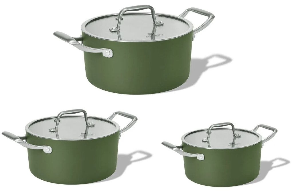 Elmich Sada keramických hrncov Vital 3 ks - olivovo zelená
