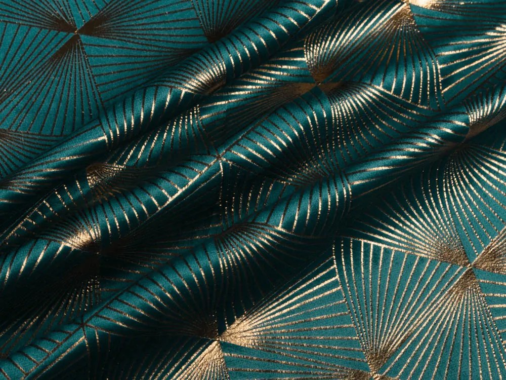 Biante Zamatový okrúhly obrus Isabela IBL-008 Rose Gold trojuholníky na petrolejovom Ø 100 cm