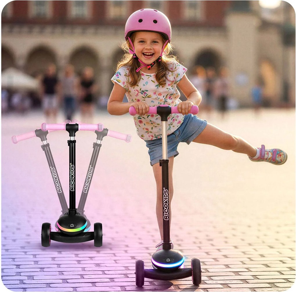 Ricokids Leddi LED balančná Kolobežka pre deti - čierno-ružová
