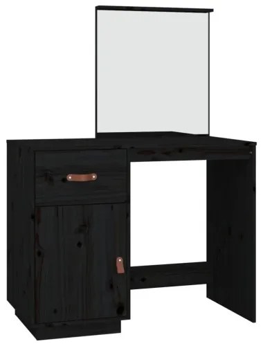 vidaXL Toaletný stolík čierny 95x50x134 cm masívne borovicové drevo-
