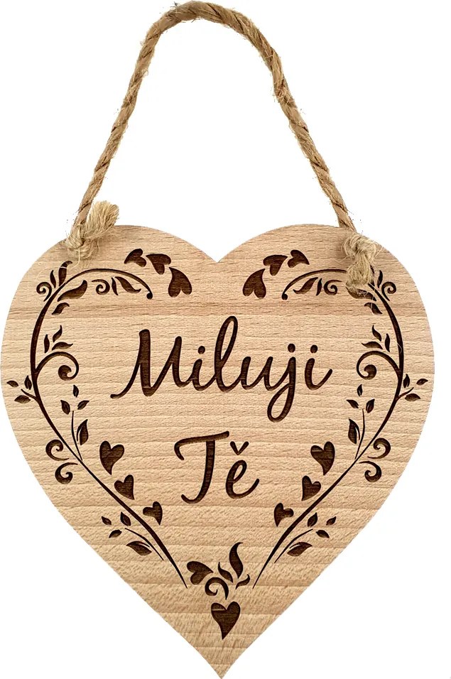AMADEA Drevené srdce s textom Milujem Ťa, masívne drevo, 16 x 15 cm