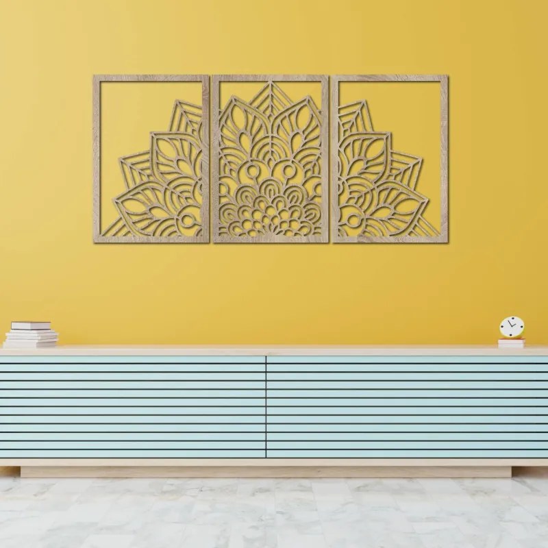 3-dielna mandala kvetov – moderná drevená nástenná dekorácia do obývačky | SENTOP HDF0583