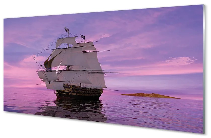 Sklenený obklad do kuchyne Fialové neba ship sea 125x50 cm