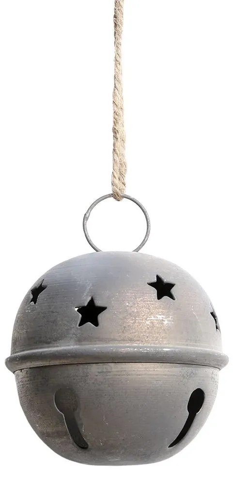 Zinková antik závesná kovová rolnička na povrázku Bell - Ø 8 cm