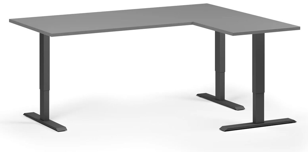 Výškovo nastaviteľný stôl, 180x140 cm, 3 motory, L/P, čierna podnož, grafit