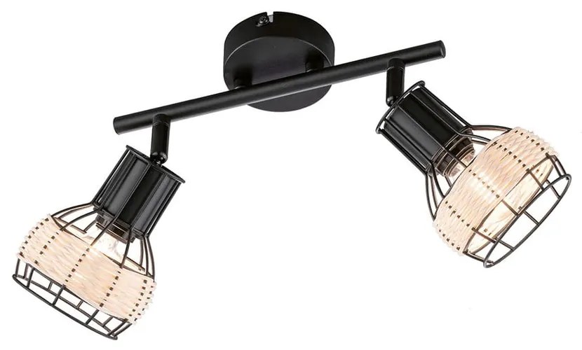 Čierne stropné svietidlo s kovovo-ratanovým tienidlom 10x28 cm Straw – Fischer & Honsel