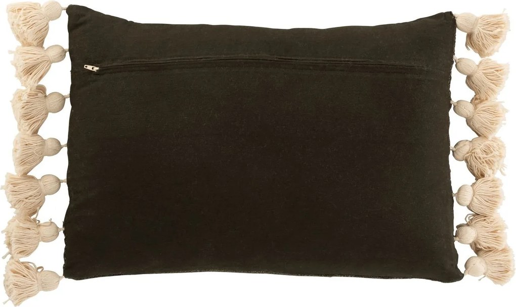 Khaki vankúš so strapcami a výplňou Pompom - 50*35cm