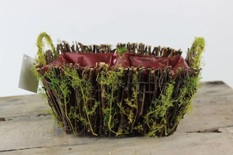 Hnedo zelený prútený košík s machom 22cm