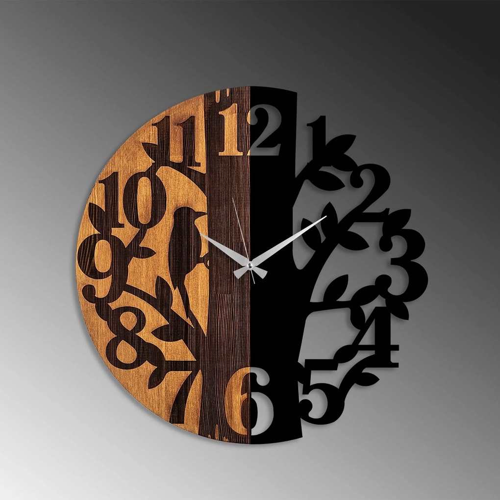 Dekoratívne nástenné hodiny WALLIE TREE 56 cm čierne/orech