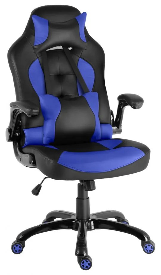Herná stolička A-RACER Q18 –⁠ PU koža, čierna/modrá