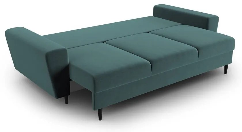 Zamatová rozkladacia/s úložným priestorom pohovka v petrolejovej farbe 235 cm Kyoto – Cosmopolitan Design