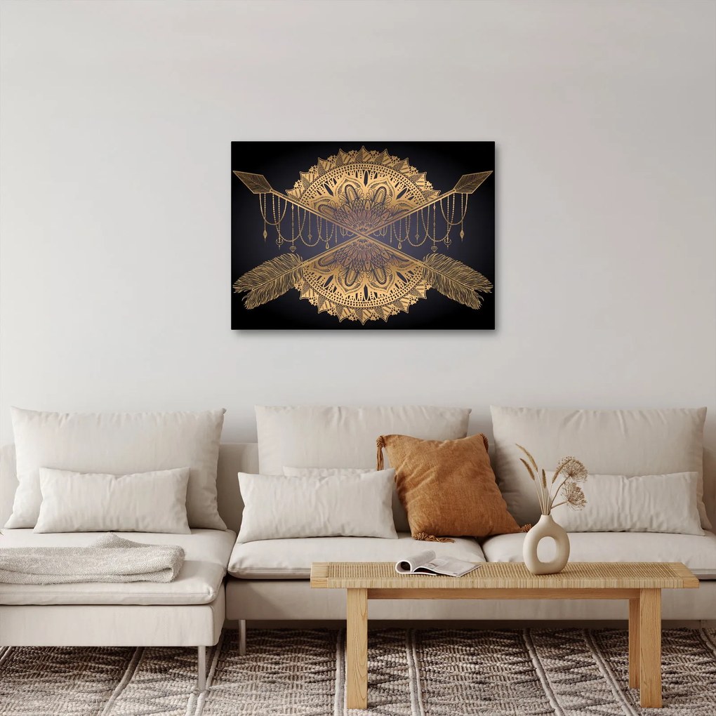 Obraz - Zlatá mandala s šípmi (70x50 cm)