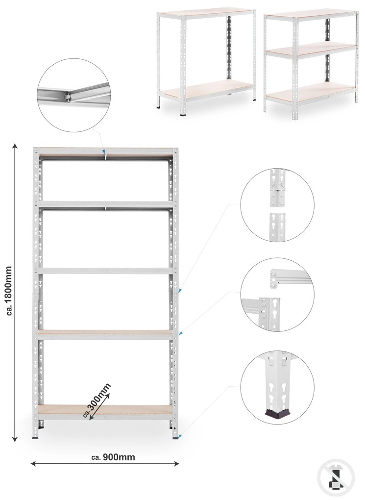 Trestles SUPER HIT - Policový regál 1800x900x300 biely