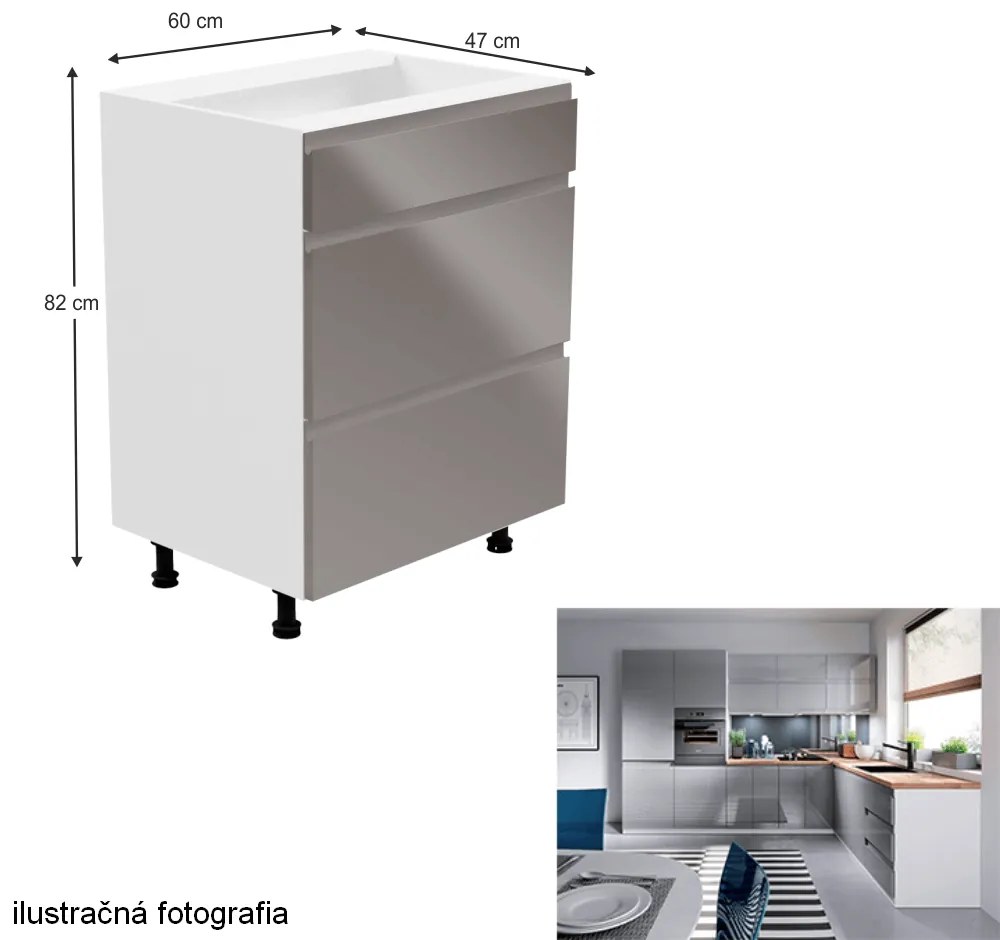 Kondela Spodná skrinka, biela/sivá extra vysoký lesk, AURORA D60S3