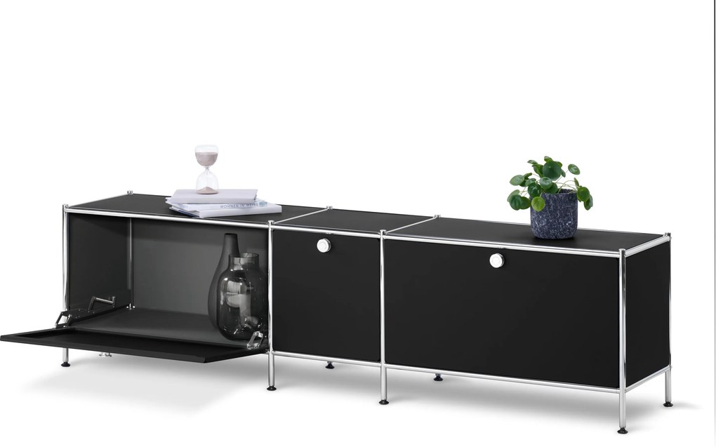 Nízka skrinka »CN3« s 3 výklopnými dvierkami, čierna