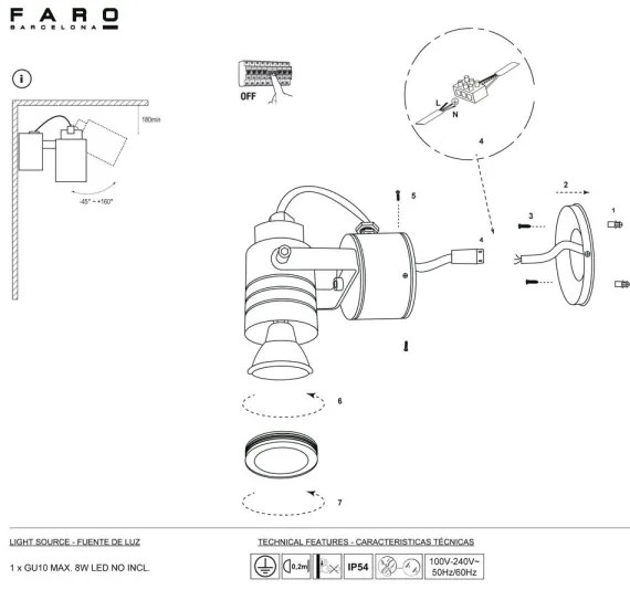 FARO 70260 - Vonkajšie nástenné svietidlo LIT 1xGU10/8W/230V IP54