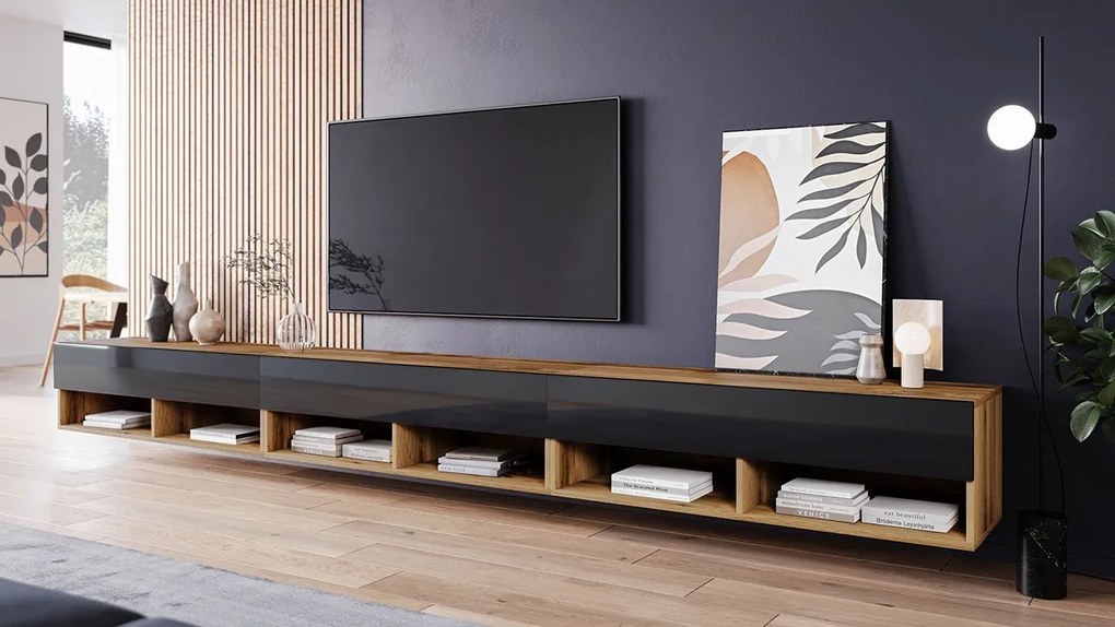 TV stolík Adenik 300, Farby: biela / biely lesk, Osvetlenie: osvetlenie LED biele