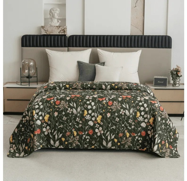 Prehoz na posteľ COLORFUL MEADOW tmavozelený Rozmer: 170 x 210 cm