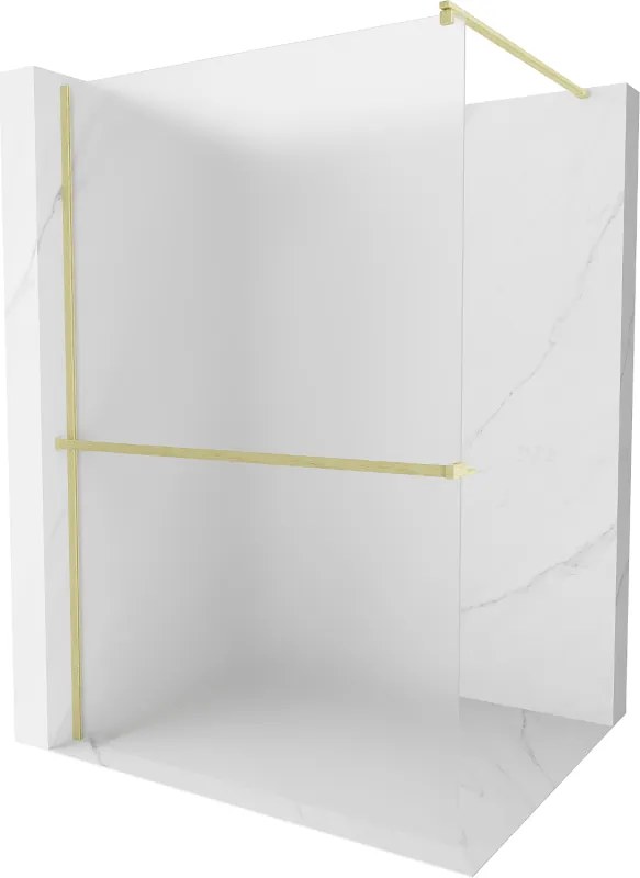 Mexen Kioto+, sprchová zástena Walk-In s poličkou a vešiakom 80 x 200 cm, 8mm sklo námraza, zlatý matný profil, 800-080-121-55-30