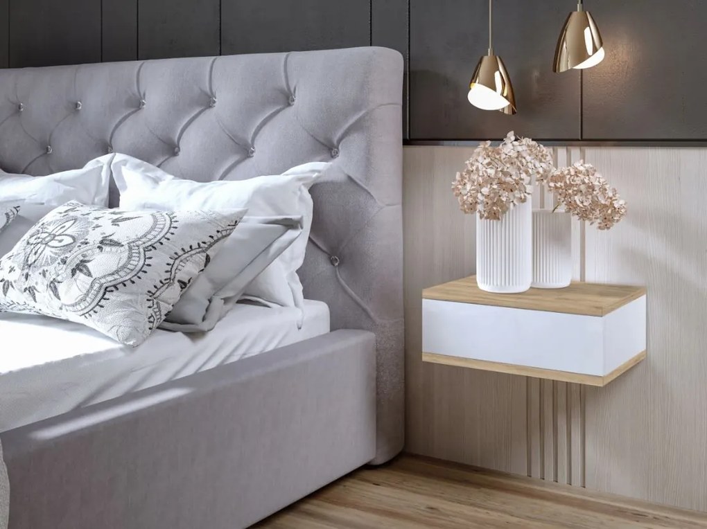 Nočný stolík LOFT - dub craft zlatý/biely