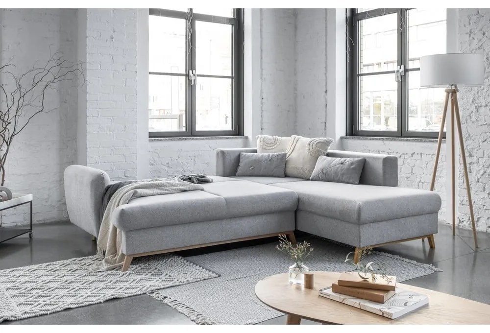 Svetlosivá rozkladacia/s úložným priestorom rohová pohovka (pravý roh/do L) Scandic Lagom – Miuform