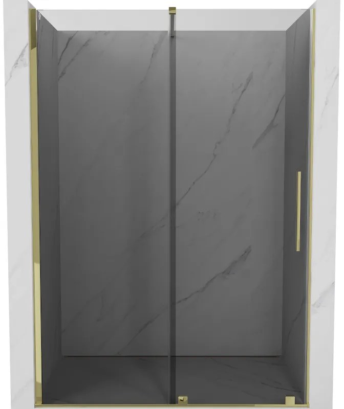 Mexen Velar, posuvné sprchové dvere do otvoru 150 cm, 8mm šedé sklo, zlatá lesklá, 871-150-000-41-50