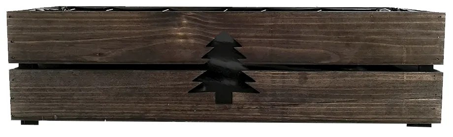 AMADEA Drevený vianočný kvetináč so stromčekom tmavý, vo vnútri s čiernou fóliou, 62x21,5x17cm, český výrobok