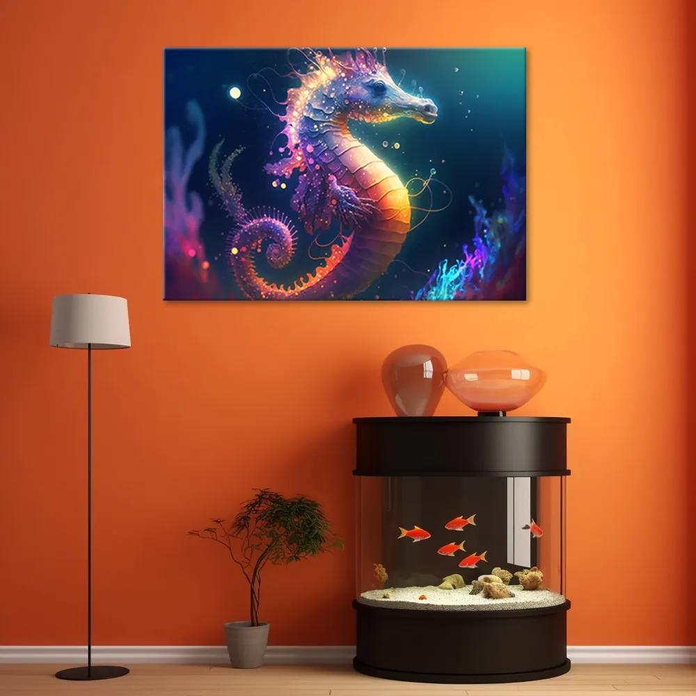 Obraz na plátně, Neonový mořský koník - 90x60 cm