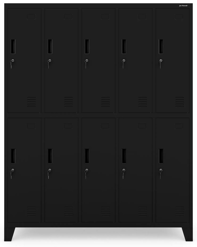 Kovová BHP šatní skriňa s 10 dverami BARTEK 1360 x 1720 x 450 mm, čierna
