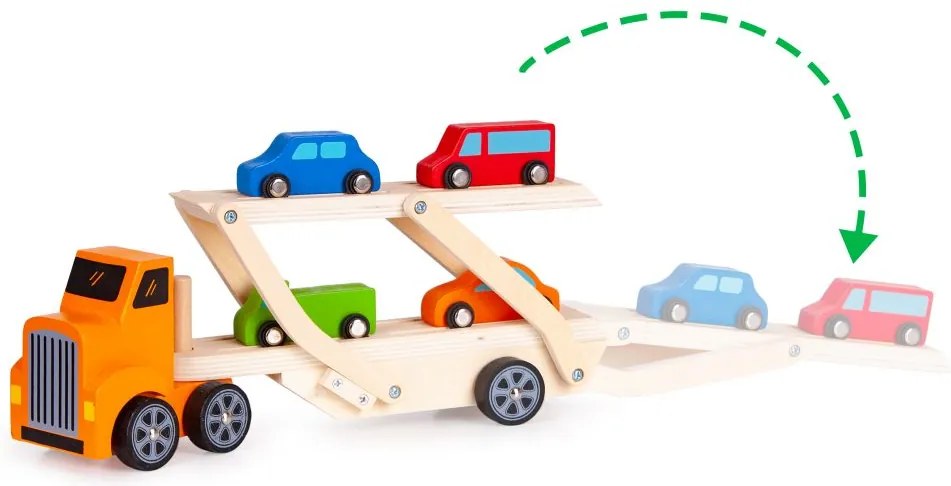 MULTISTORE Drevené nákladné auto + 4 autá Ecotoys