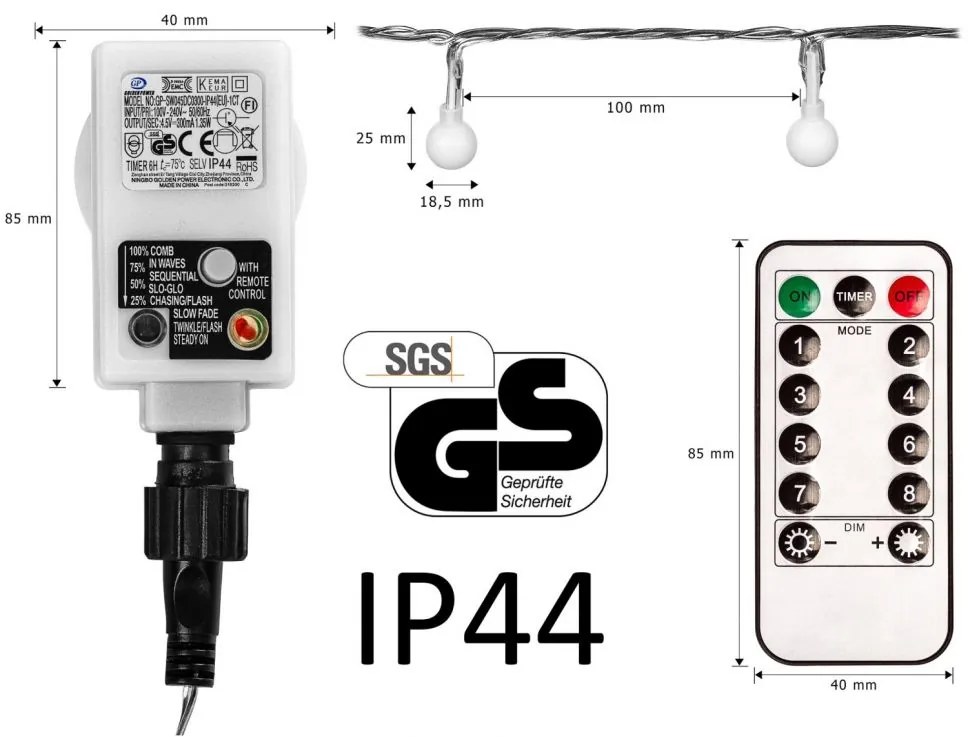 VOLTRONIC® 67318 Párty osvetlenie - 20 m, 200 LED diód, farebné + ovládač