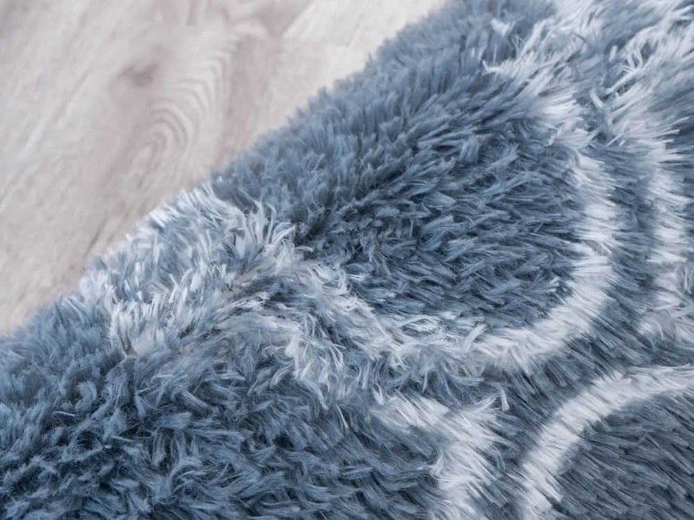 TZ Sivo-modrý okrúhly vzorovaný koberec shaggy Decor Latern Rozmer: 140 cm