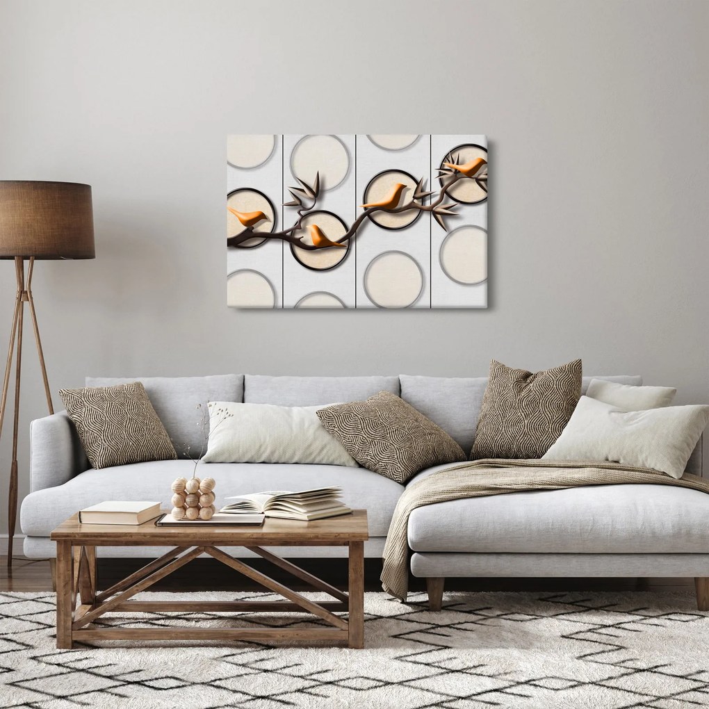 Umelecký obraz - Vtáčiky na vetve (90x60 cm)
