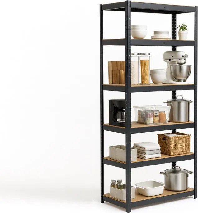 Regál 220x90x60 cm lakovaný 6-policový, nosnosť 1050 kg - čierny