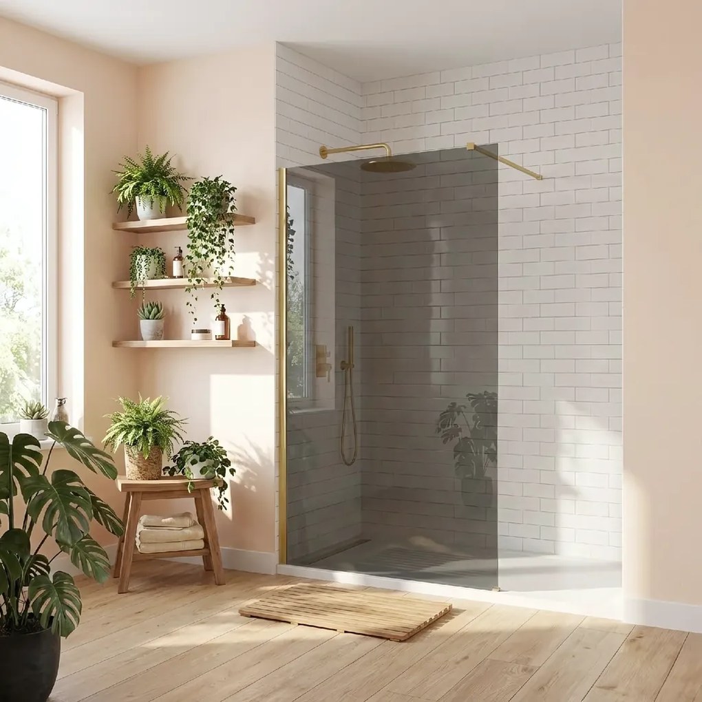 Bezrámová sprchová zastena REA FLEXI GOLD BRUSH 100 cm, zlatá kartáčovaná/sivá dymová - bez vaničky