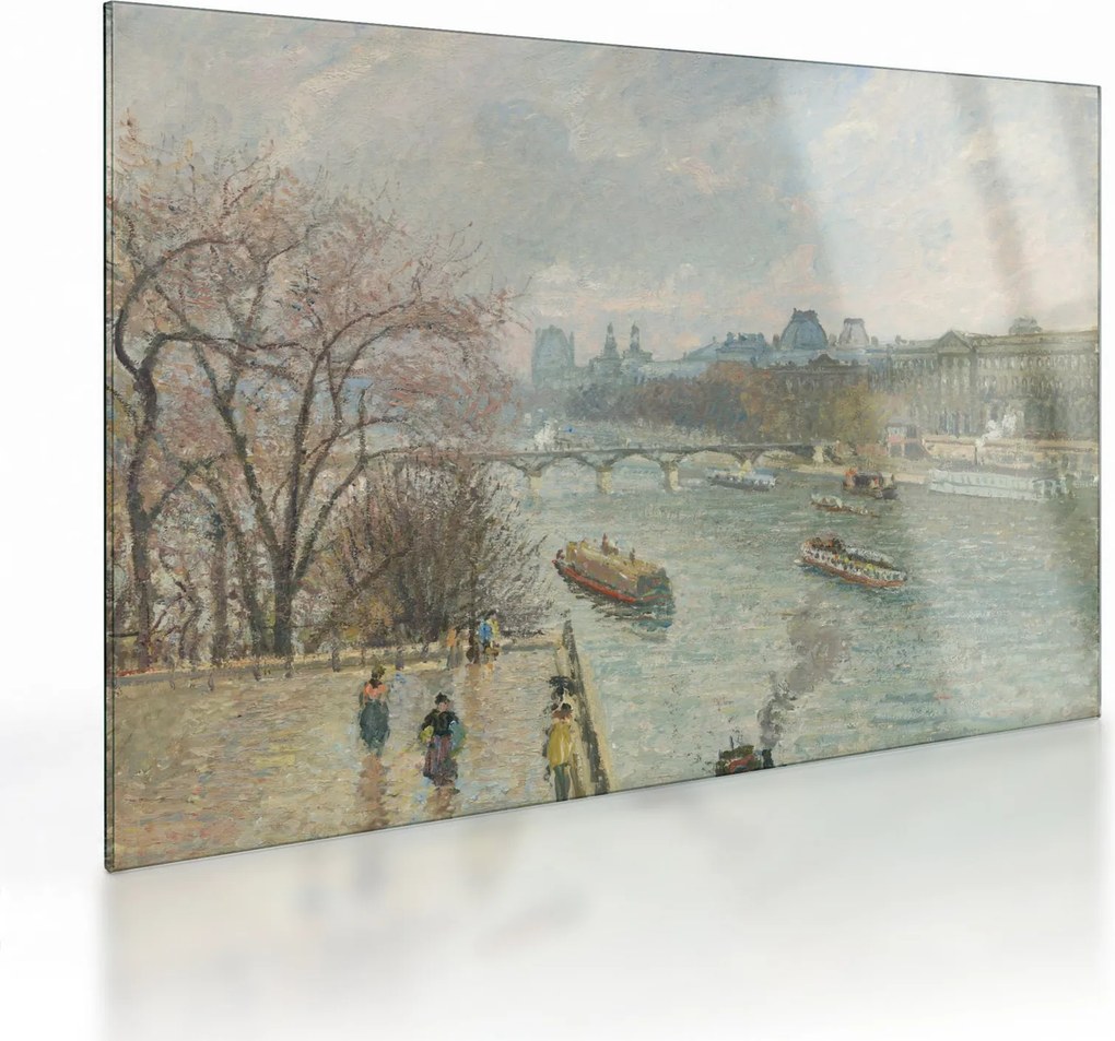 Sklenený obraz - Camille Pissarro, The Louvre, Afternoon, Rainy Weather, reprodukcia (70x50 cm)