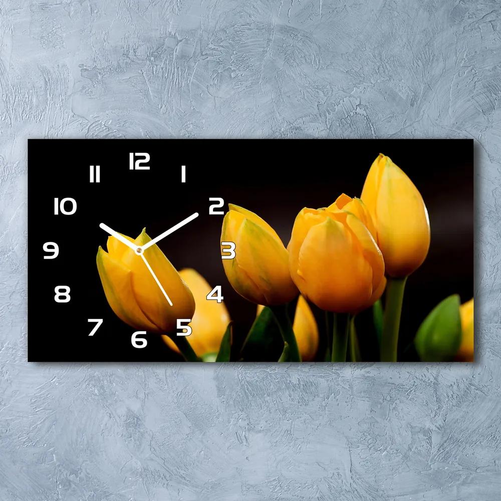 Sklenené hodiny na stenu tiché Žlté tulipány pl_zsp_60x30_f_64836622