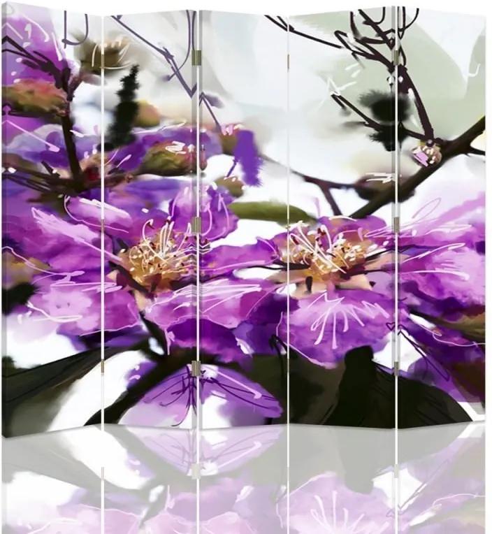 CARO Paraván - Purple Flower 2 | päťdielny | obojstranný 180x150 cm