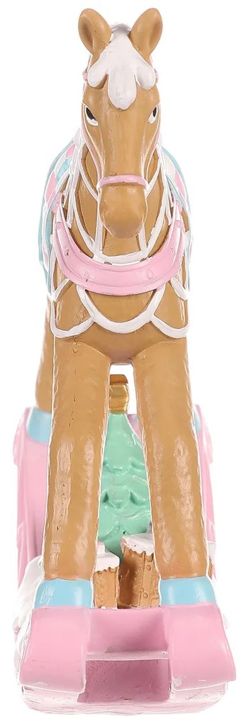 Vianočná dekorácia Hojdací koník, ružová, polyresin, 17 cm