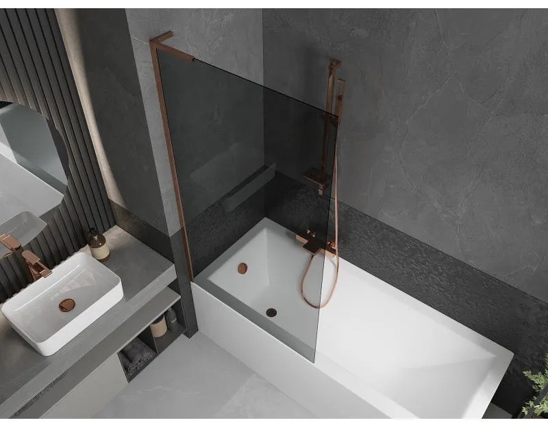 Mexen Next L, 1-krídlová vaňová zástena 90 x 150 cm, 6mm šedé sklo, ružové zlato profil, 895-090-000-03-40-60