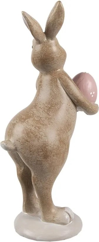 Dekorácia hnedý králik s ružovým vajíčkom - 6*8*18 cm