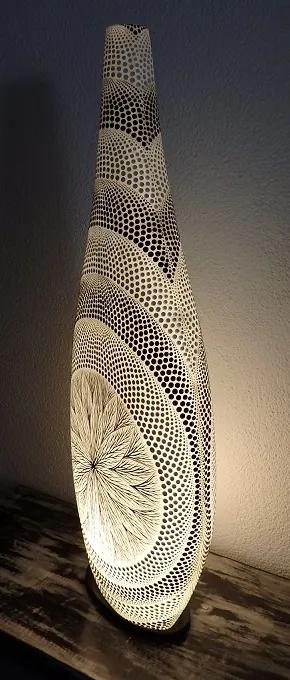 Stolná  lampa Mandala biela, 80 cm, ručne maľovaná obojstranne,