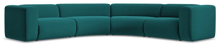 Tyrkysovomodrá zamatová rohová pohovka Ekahi – Makamii