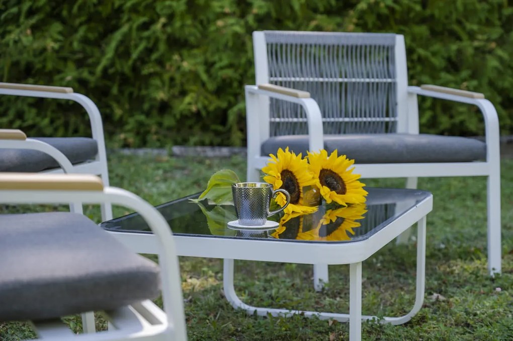 ZÁHRADNÝ SET RARO 2 x KRESLO + 1 x POHOVKA + STÔL BIELY + ŠEDÝ