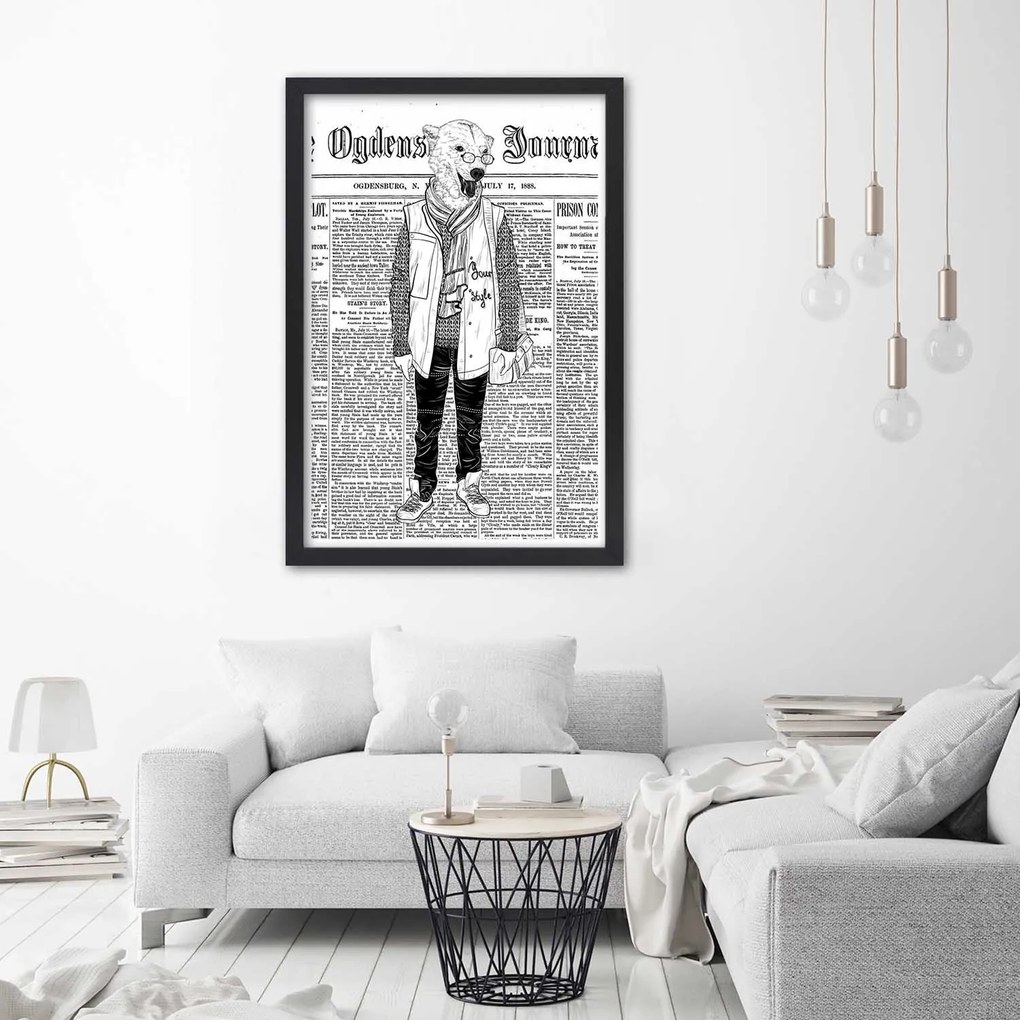 Gario Plagát Abstraktný medveď na pozadí novín Farba rámu: Bez rámu, Rozmery: 60 x 90 cm