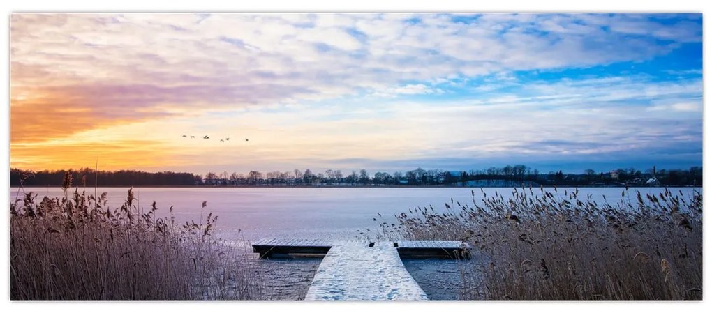 Obraz - Zamrznuté jazero, Ełk, Mazury, Poľsko (120x50 cm)