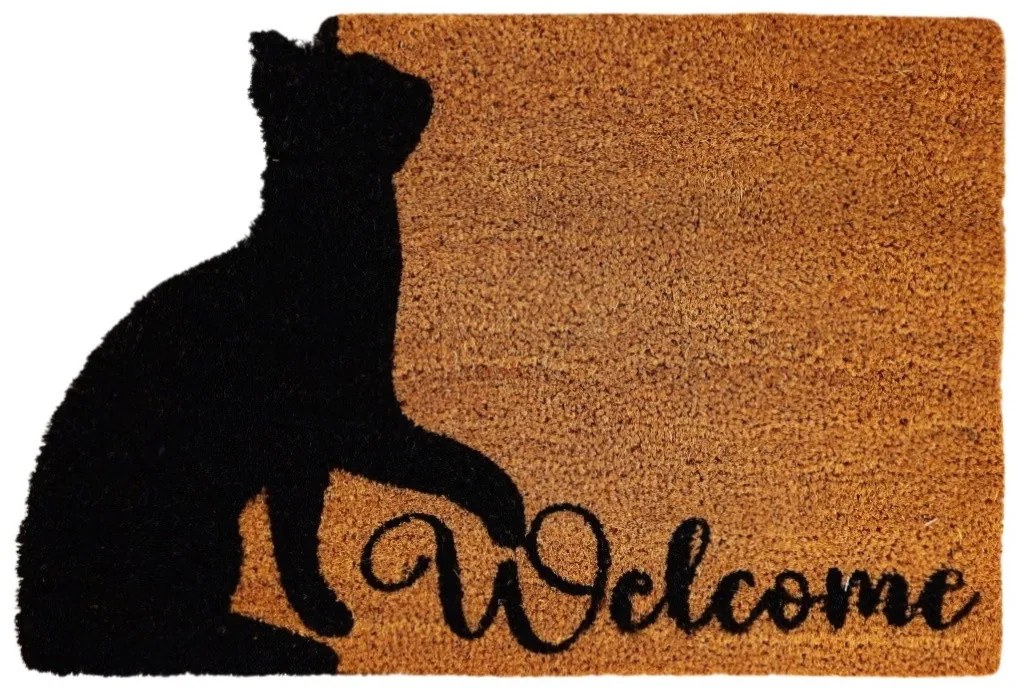 Rohožka Kokos Welcome Mačka - na von aj na doma, 40x60, hnedá, chodba / predsieň, Trade Concept