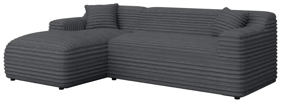 Tmavosivá menčestrová rohová pohovka (ľavý roh/s leňoškou) Martin – Ropez