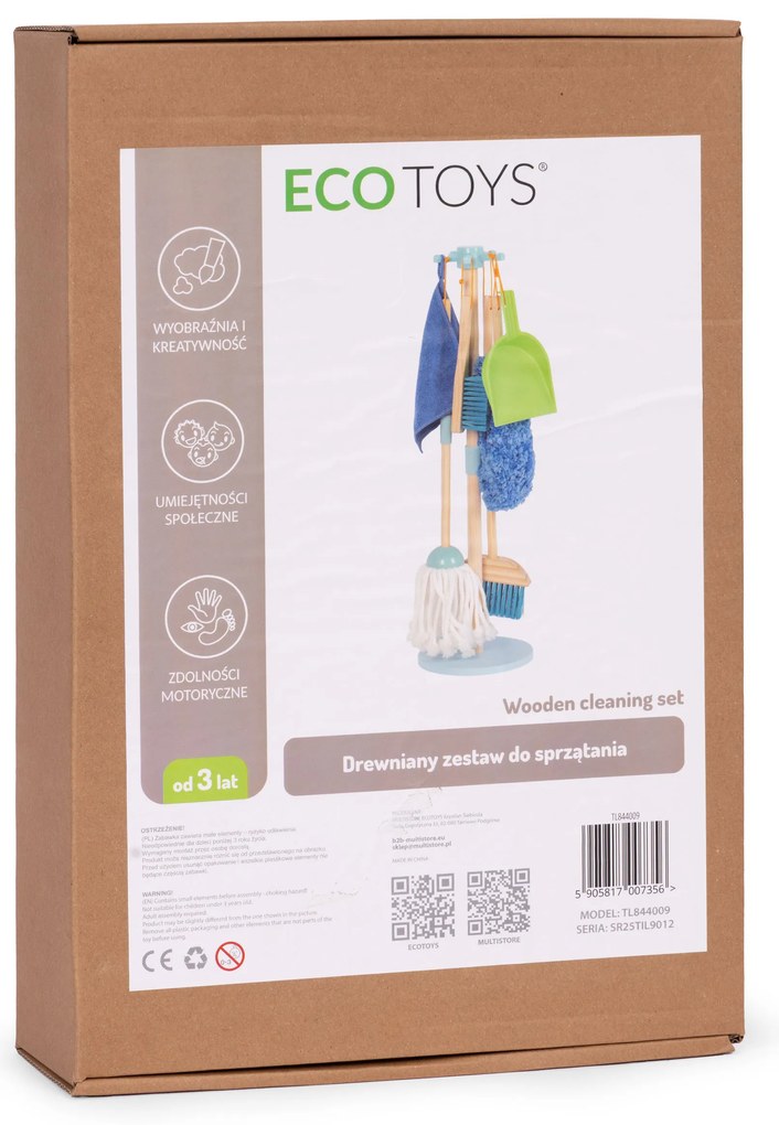 Detská drevená upratovacia súprava mop a lopatka 7-dielna ECOTOYS