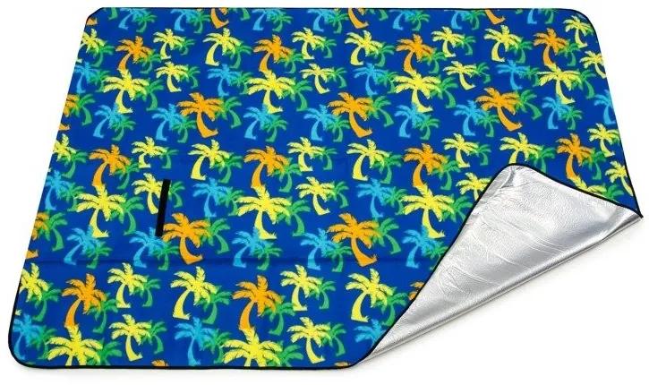 Pikniková deka modrej farby s motívom palmy Šírka: 150 cm | Dĺžka: 200 cm
